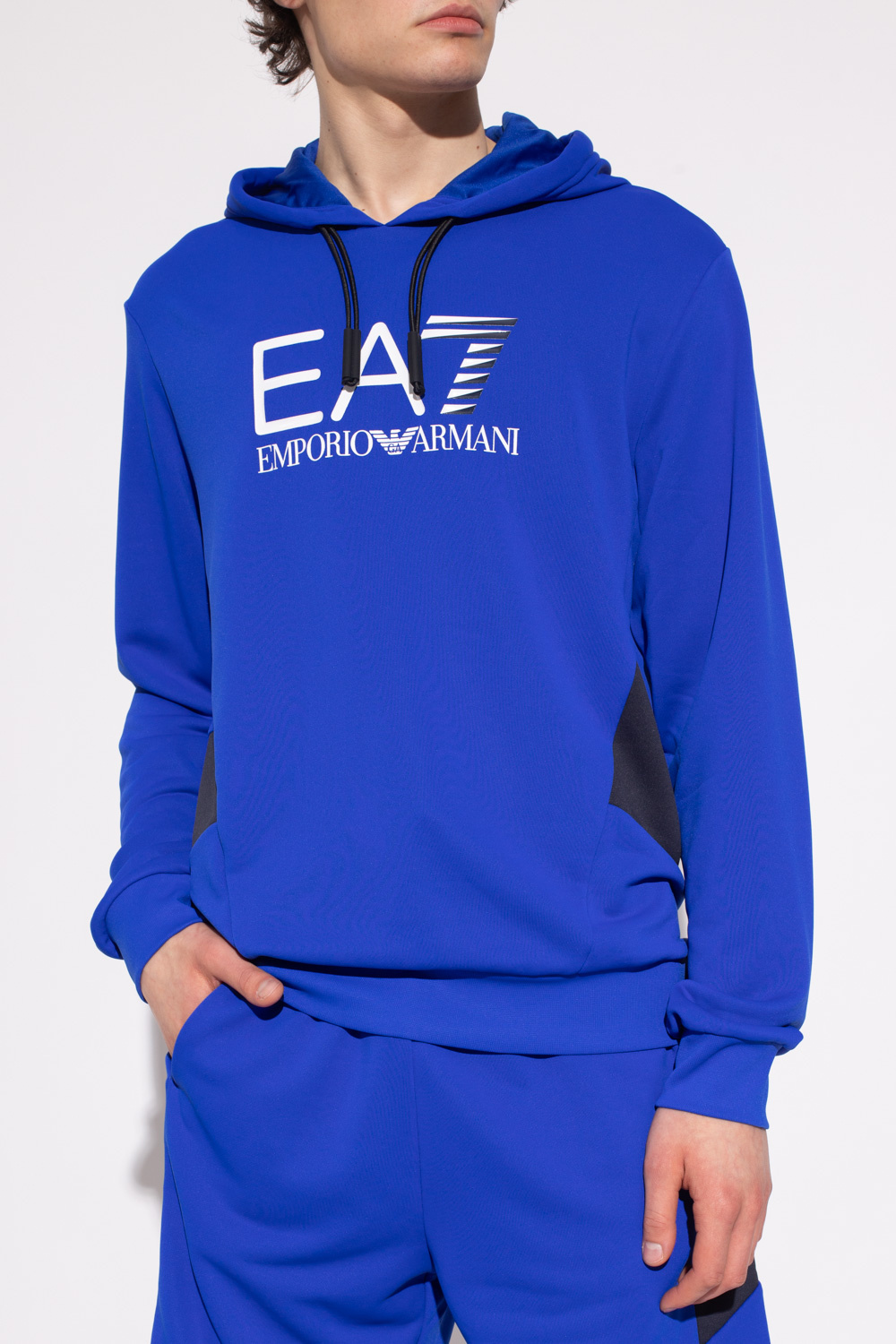 Blue Hoodie with logo EA7 Emporio Armani IetpShops Italy